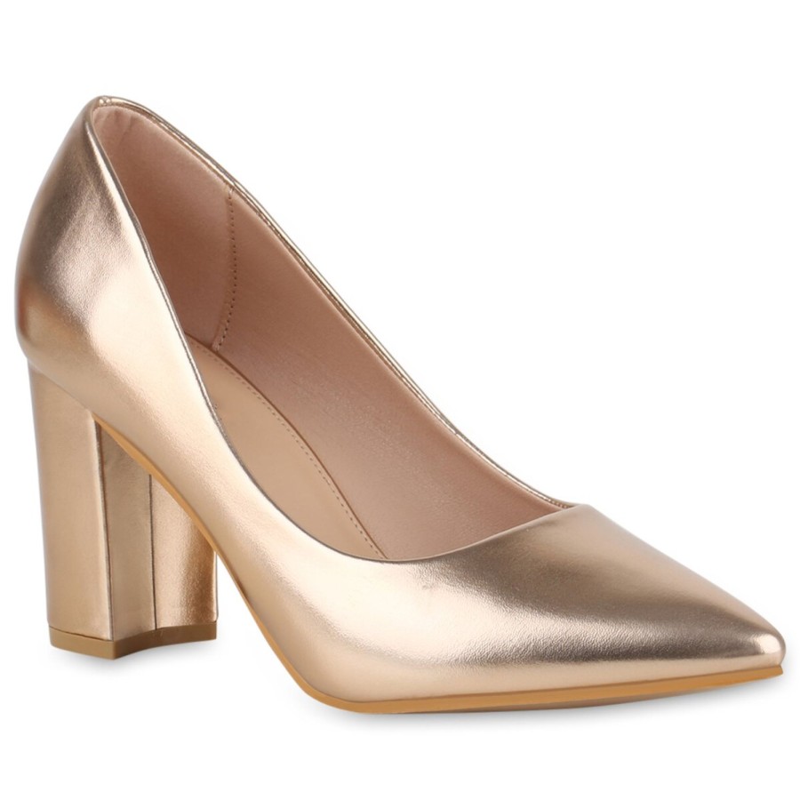 Damenschuhe Stiefelparadies | Damen Klassische Pumps In Rose Gold