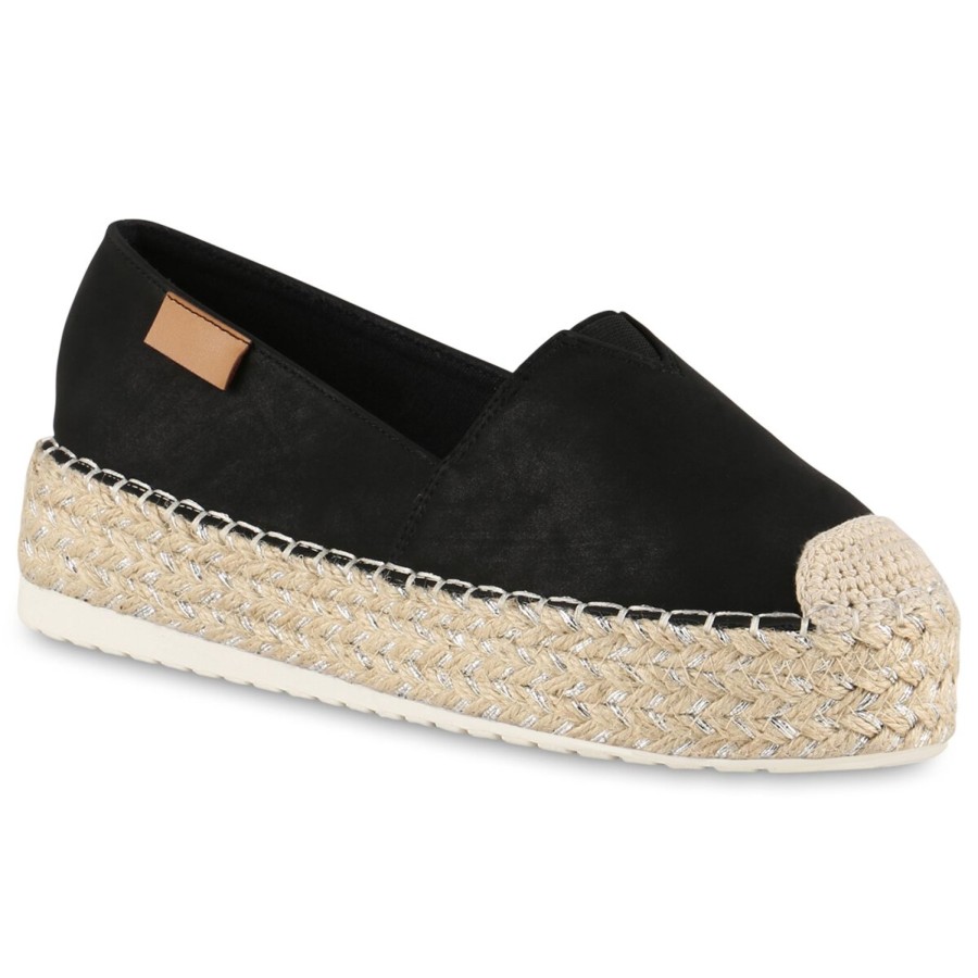 Damenschuhe Stiefelparadies | Damen Espadrilles In Schwarz