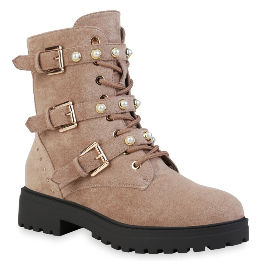 Damenschuhe Stiefelparadies | Damen Schnurstiefeletten In Beige