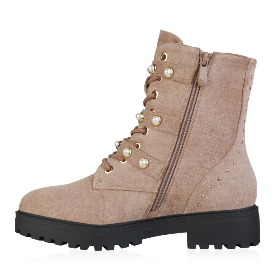 Damenschuhe Stiefelparadies | Damen Schnurstiefeletten In Beige