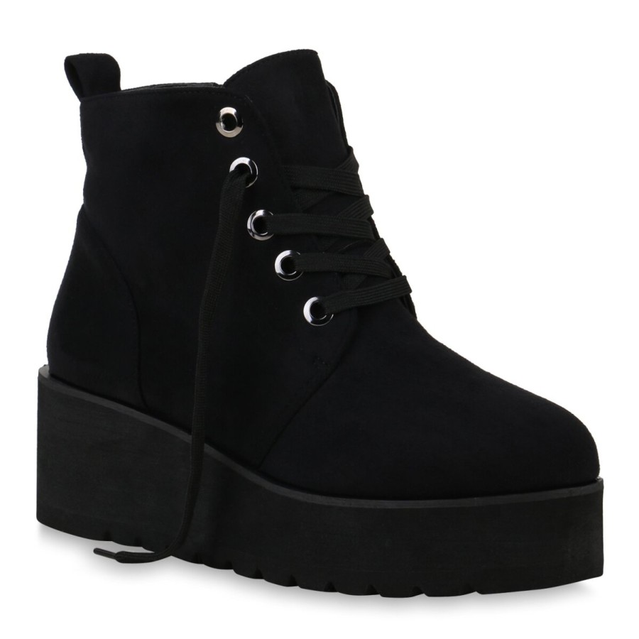 Damenschuhe Stiefelparadies | Damen Plateau Boots In Schwarz