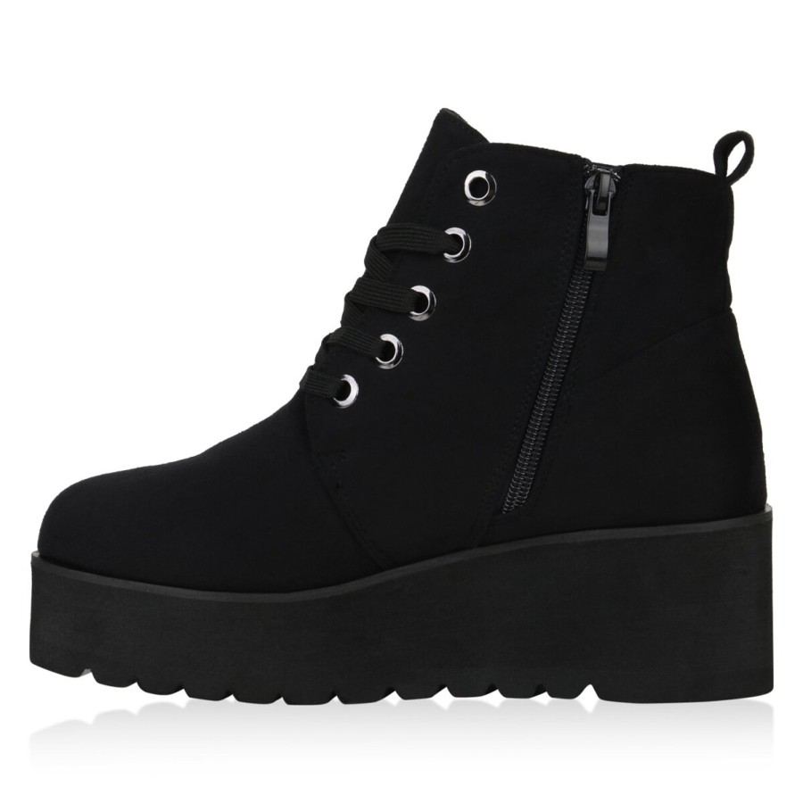 Damenschuhe Stiefelparadies | Damen Plateau Boots In Schwarz