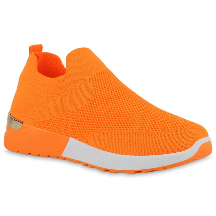 Damenschuhe Stiefelparadies | Damen Slip Ons In Neon Orange