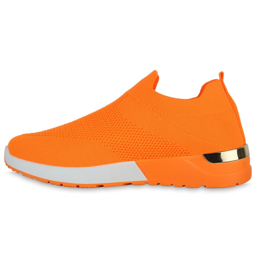 Damenschuhe Stiefelparadies | Damen Slip Ons In Neon Orange