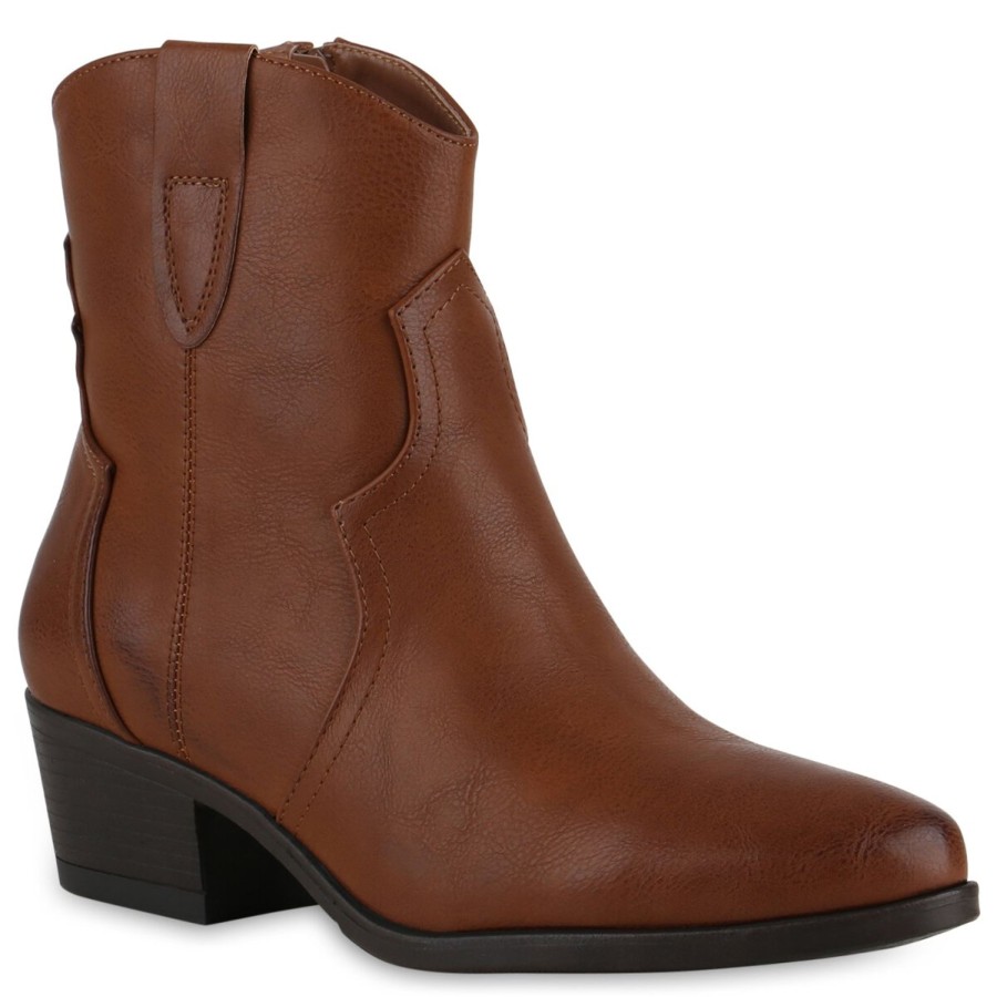 Damenschuhe Stiefelparadies | Damen Cowboy Boots In Hellbraun