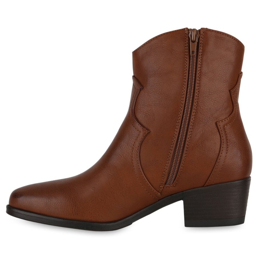 Damenschuhe Stiefelparadies | Damen Cowboy Boots In Hellbraun