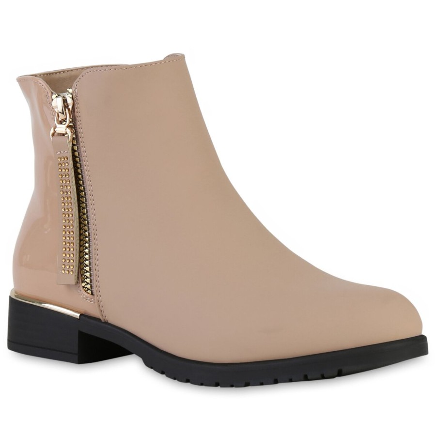 Damenschuhe Stiefelparadies | Damen Klassische Stiefeletten In Beige Lack