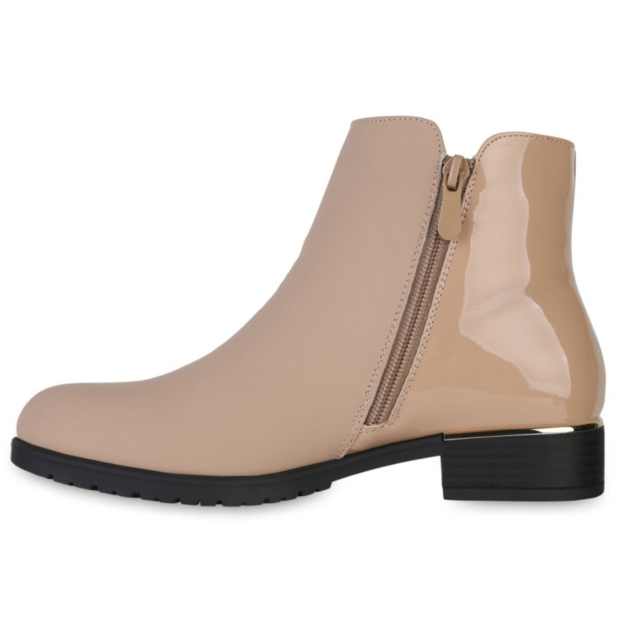 Damenschuhe Stiefelparadies | Damen Klassische Stiefeletten In Beige Lack