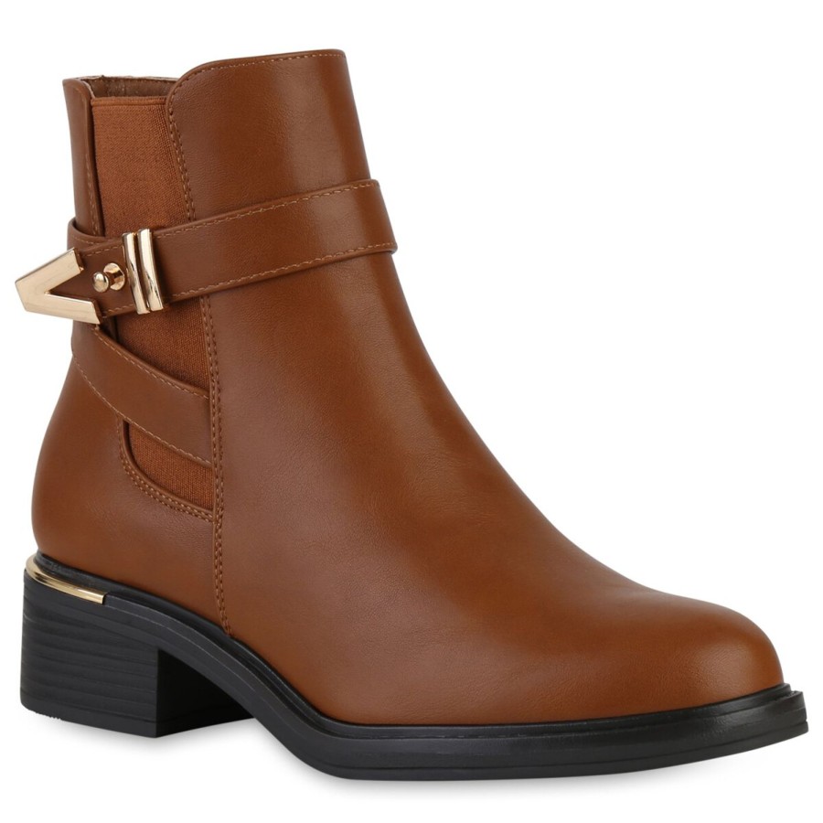 Damenschuhe Stiefelparadies | Damen Biker Boots In Hellbraun