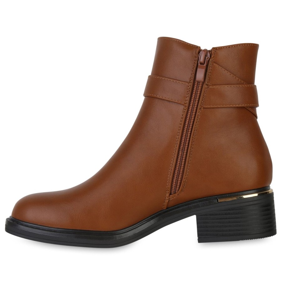 Damenschuhe Stiefelparadies | Damen Biker Boots In Hellbraun