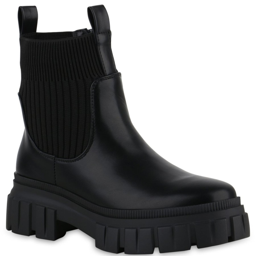 Damenschuhe Stiefelparadies | Damen Plateau Boots In Schwarz