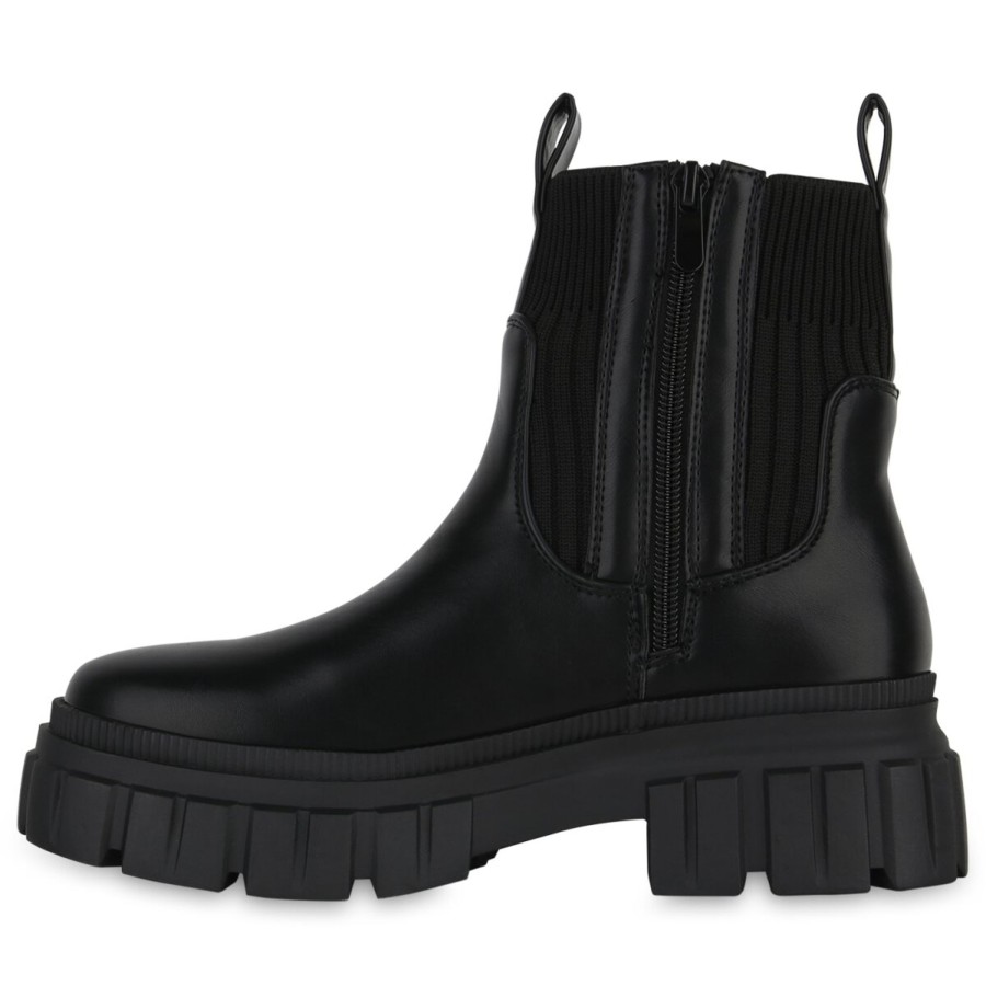 Damenschuhe Stiefelparadies | Damen Plateau Boots In Schwarz