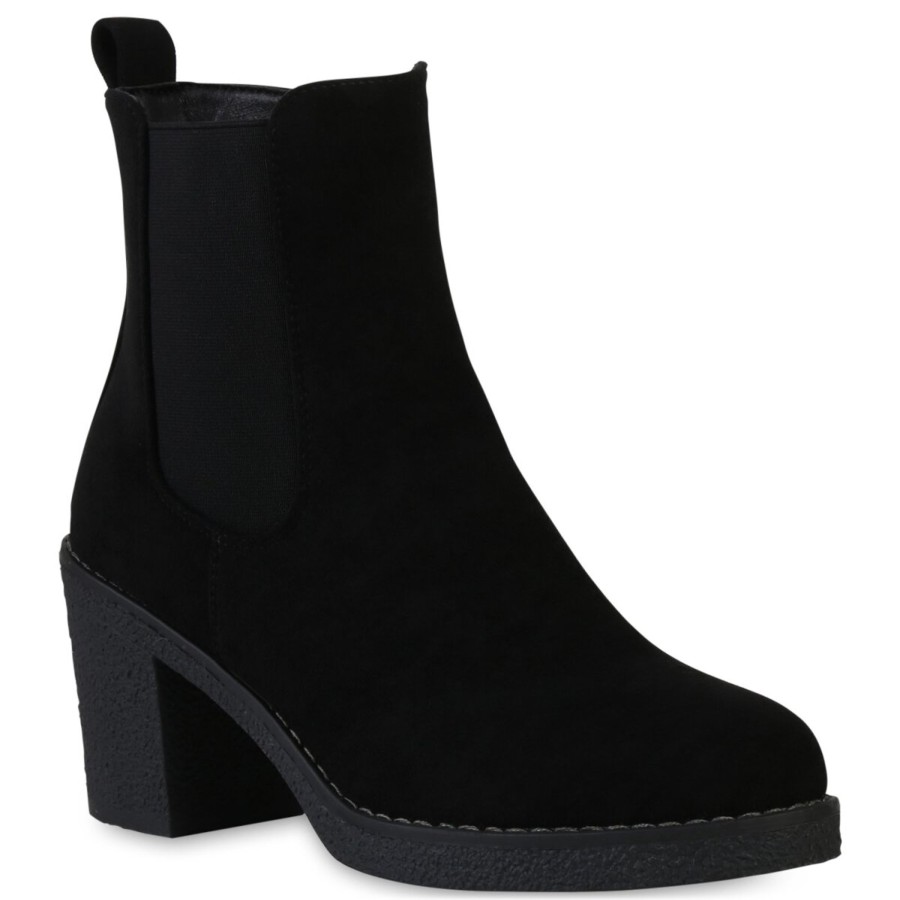 Damenschuhe Stiefelparadies | Damen Klassische Stiefeletten In Schwarz Velours