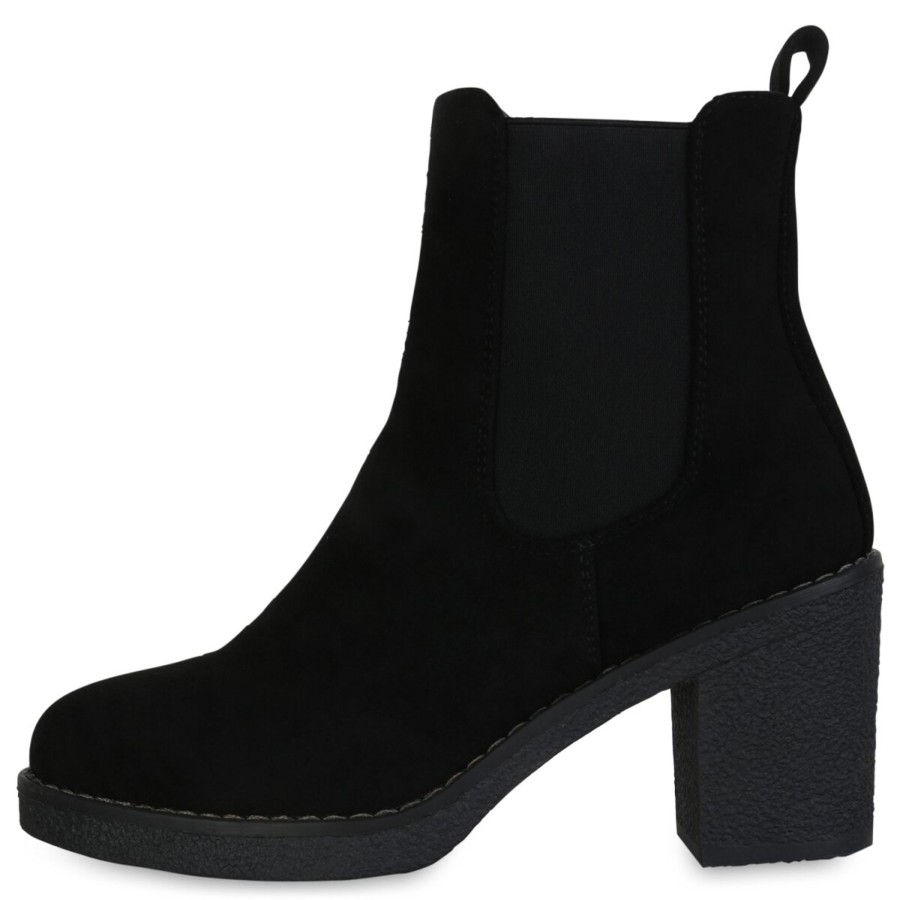 Damenschuhe Stiefelparadies | Damen Klassische Stiefeletten In Schwarz Velours