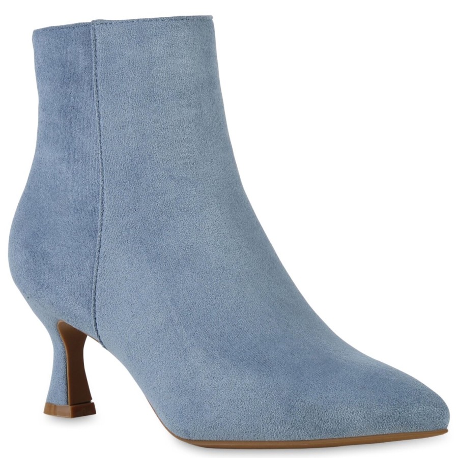 Damenschuhe Stiefelparadies | Damen Klassische Stiefeletten In Hellblau Velours