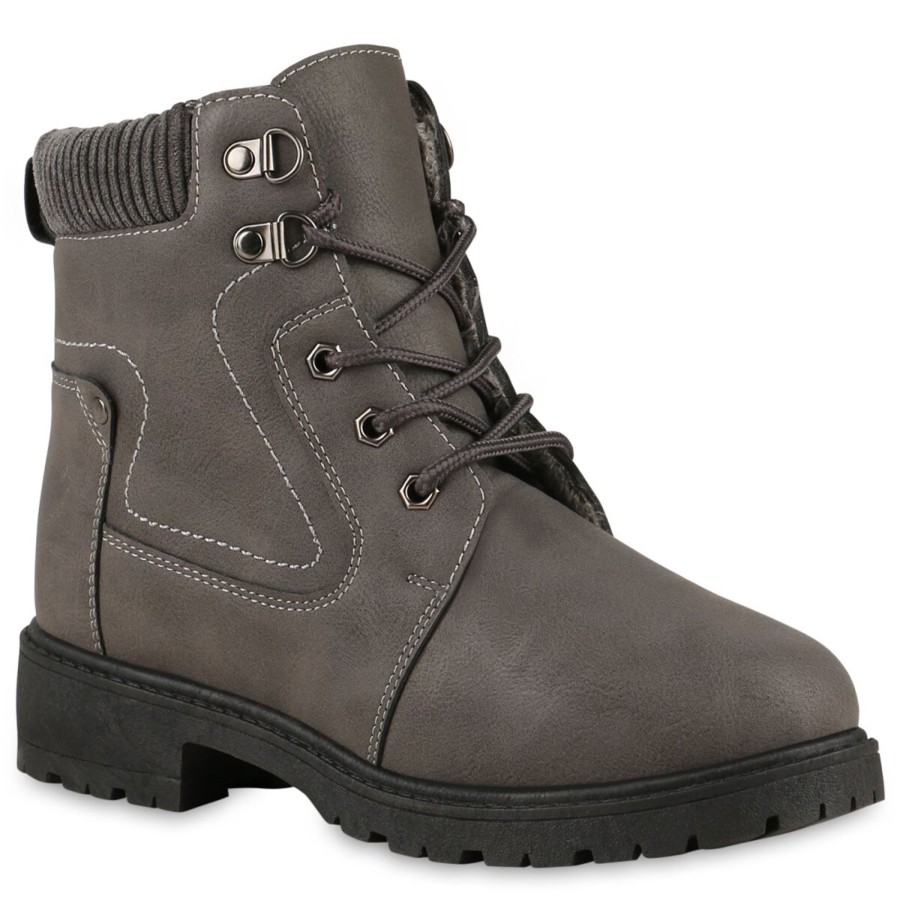 Damenschuhe Stiefelparadies | Damen Worker Boots In Dunkelgrau