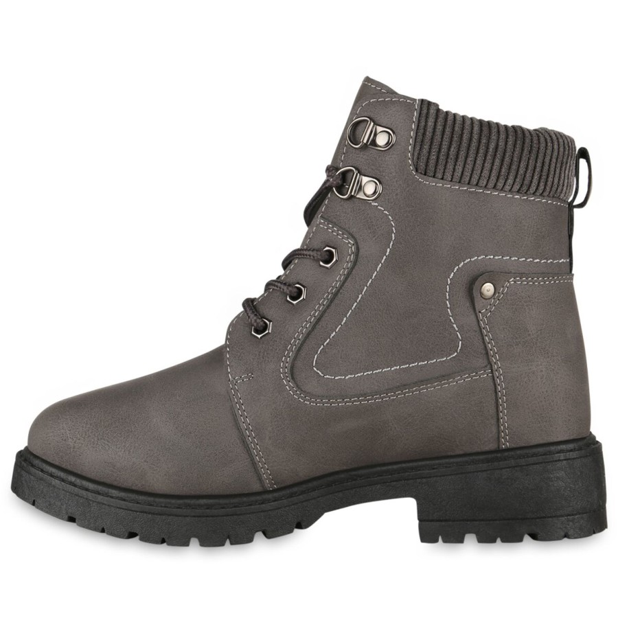 Damenschuhe Stiefelparadies | Damen Worker Boots In Dunkelgrau