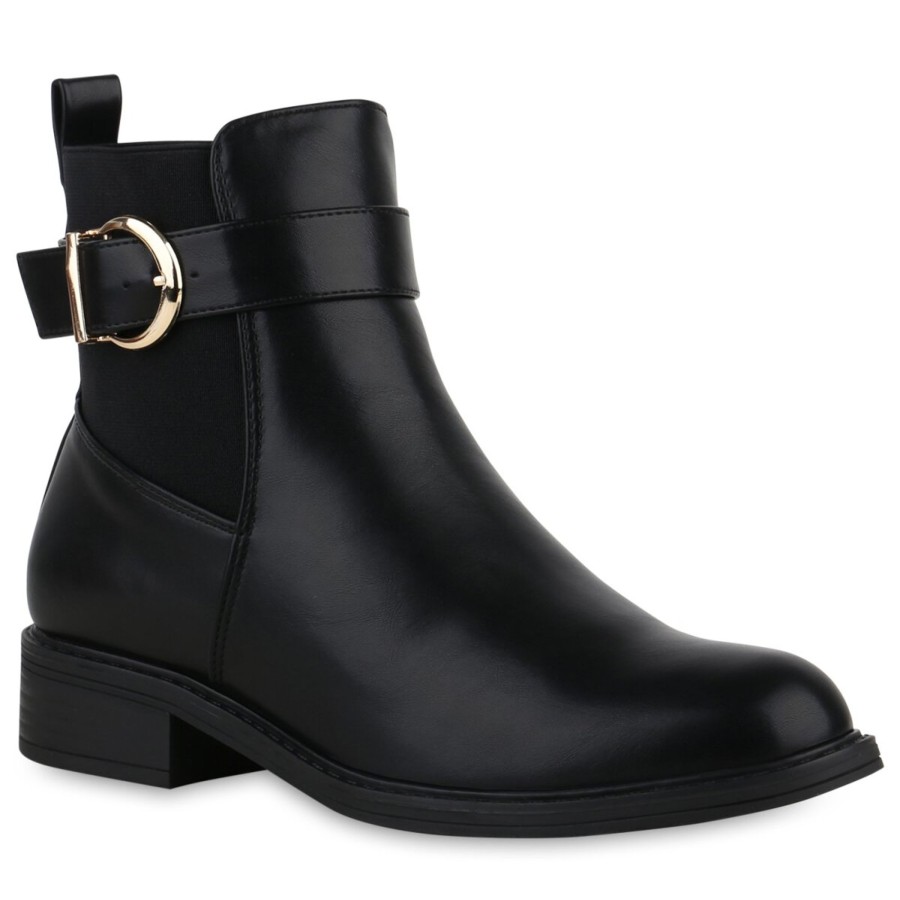 Damenschuhe Stiefelparadies | Damen Biker Boots In Schwarz