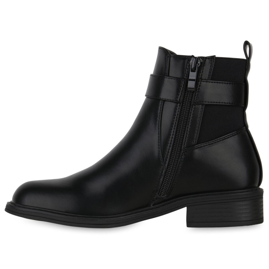 Damenschuhe Stiefelparadies | Damen Biker Boots In Schwarz