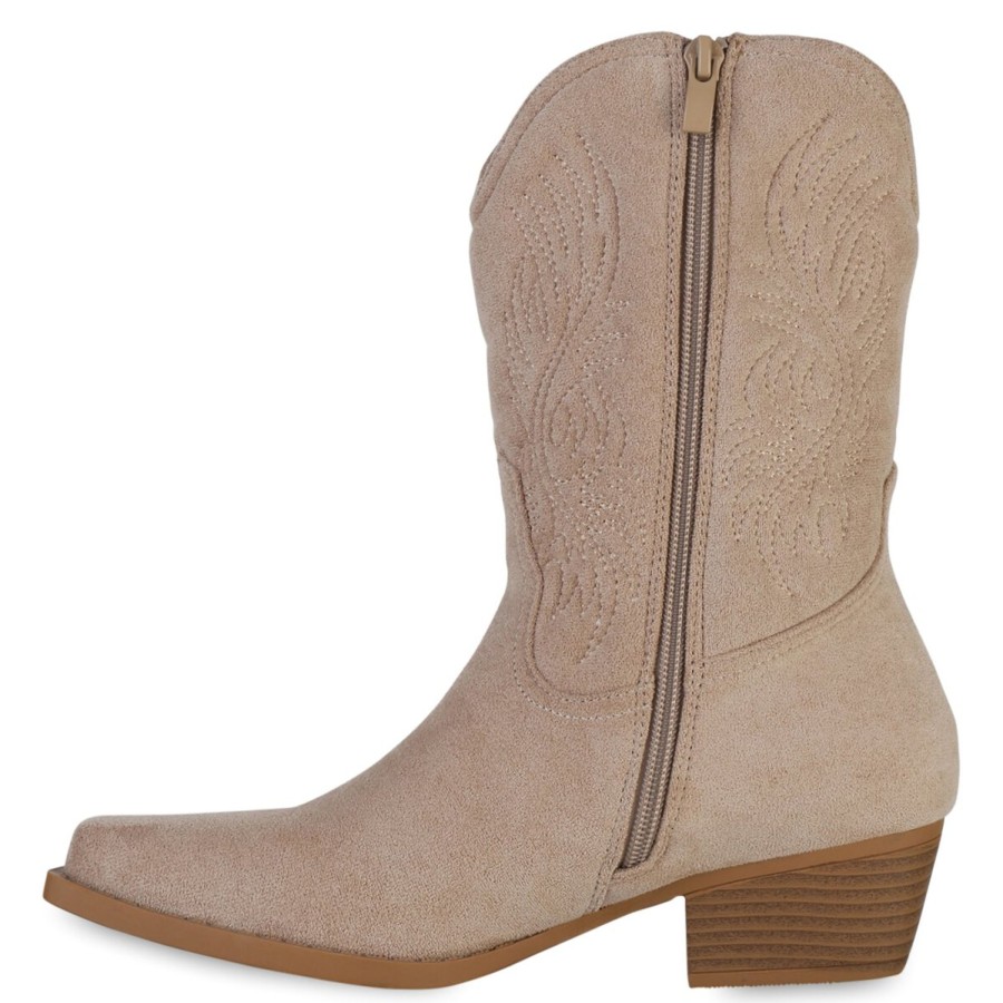 Damenschuhe Stiefelparadies | Damen Cowboy Boots In Beige