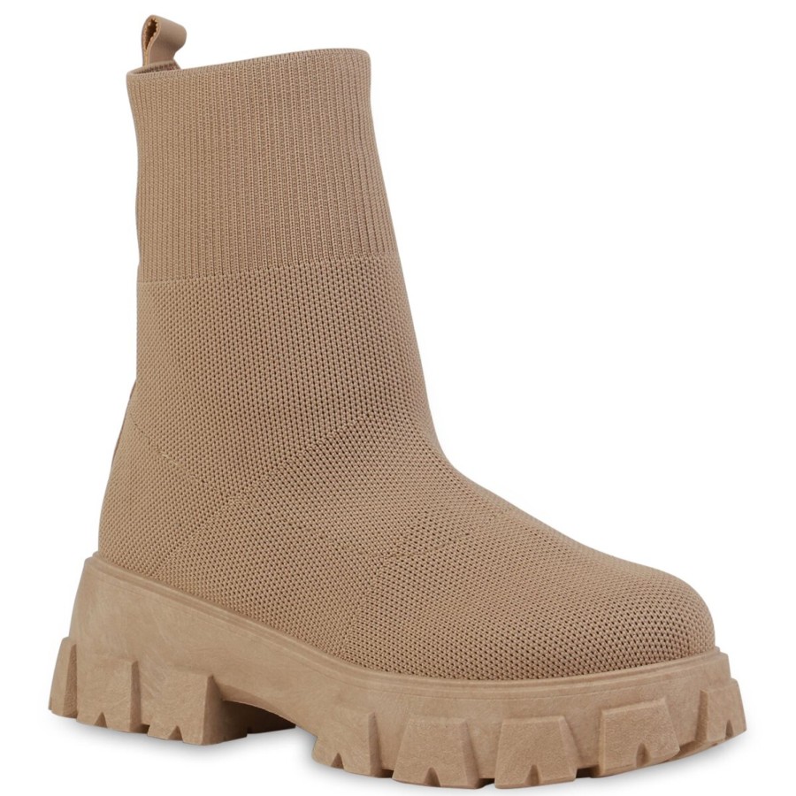 Damenschuhe Stiefelparadies | Damen Plateau Boots In Tan