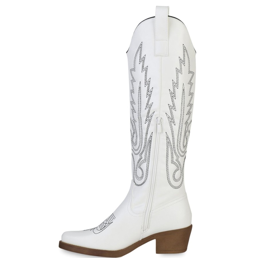 Damenschuhe Stiefelparadies | Damen Cowboystiefel In Weiss Schwarz Zebra