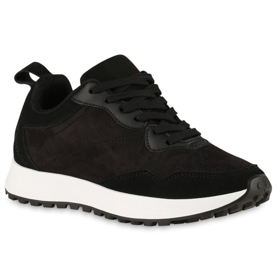 Damenschuhe Stiefelparadies | Damen Plateau Sneaker In Schwarz