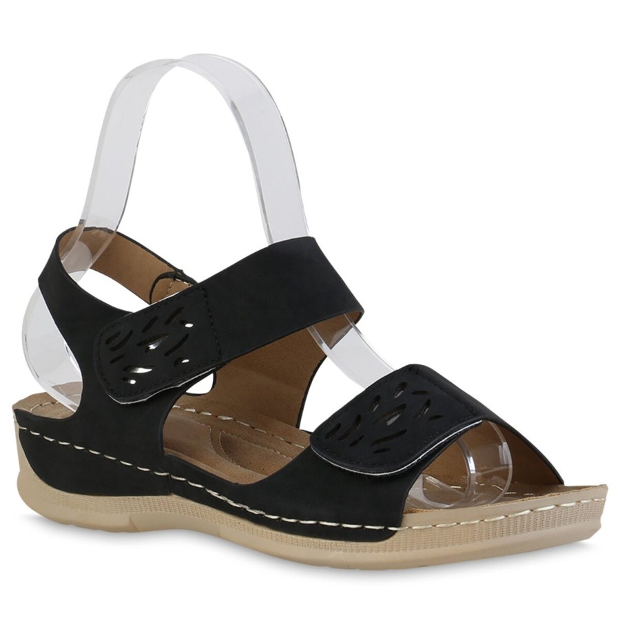 Damenschuhe Stiefelparadies | Damen Komfort Sandalen In Schwarz