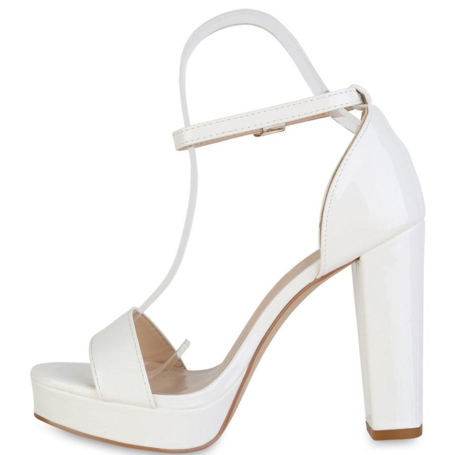 Damenschuhe Stiefelparadies | Damen Plateau Sandaletten In Weiss Lack