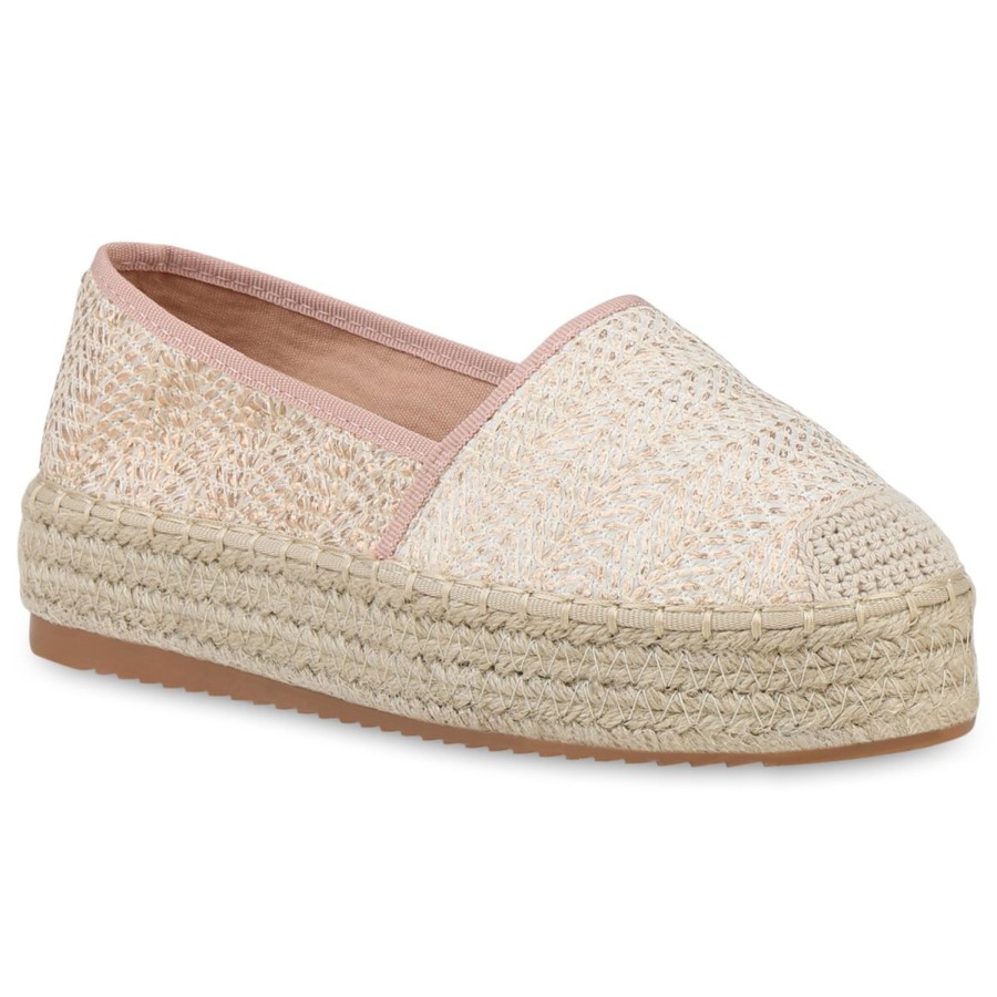 Damenschuhe Stiefelparadies | Damen Espadrilles In Rose Gold Nude Altrosa