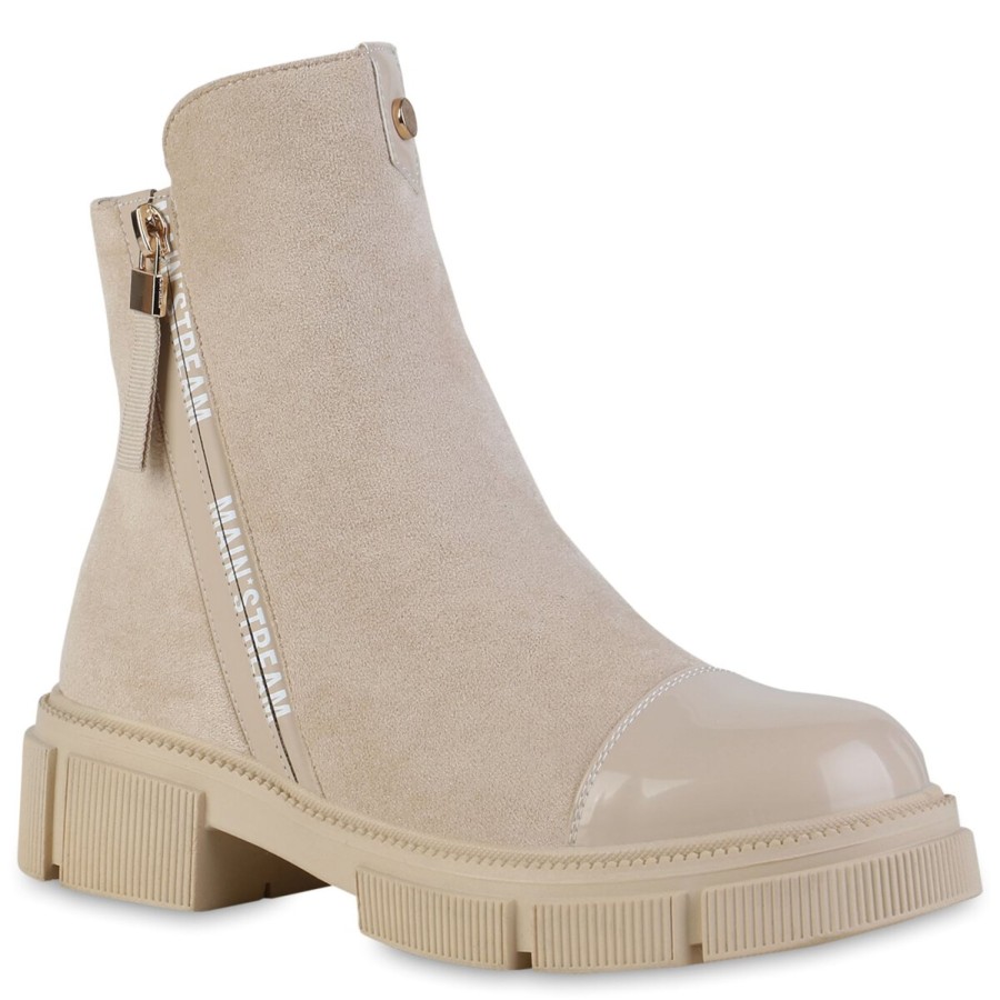 Damenschuhe Stiefelparadies | Damen Klassische Stiefeletten In Beige Lack