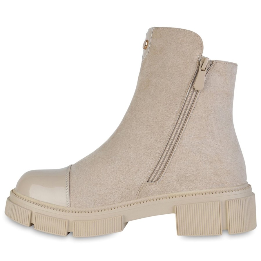 Damenschuhe Stiefelparadies | Damen Klassische Stiefeletten In Beige Lack