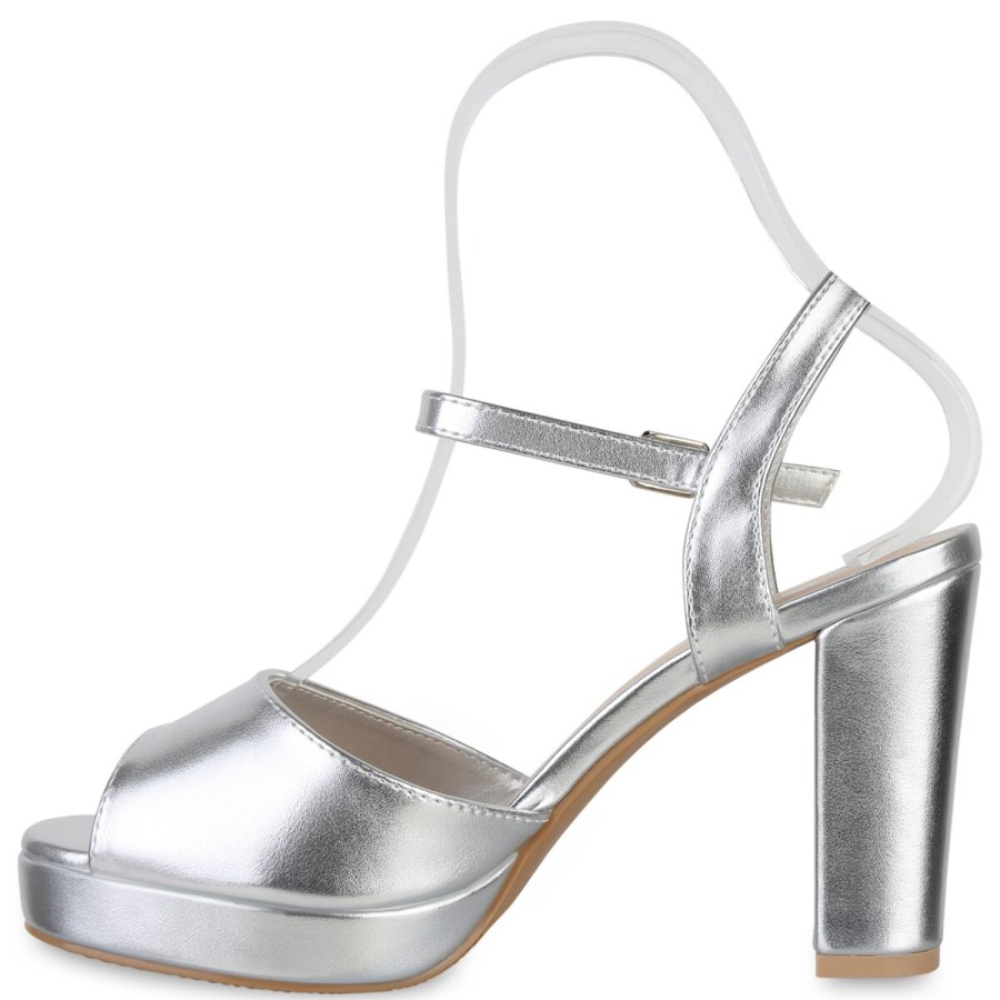 Damenschuhe Stiefelparadies | Damen Riemchensandaletten In Silber