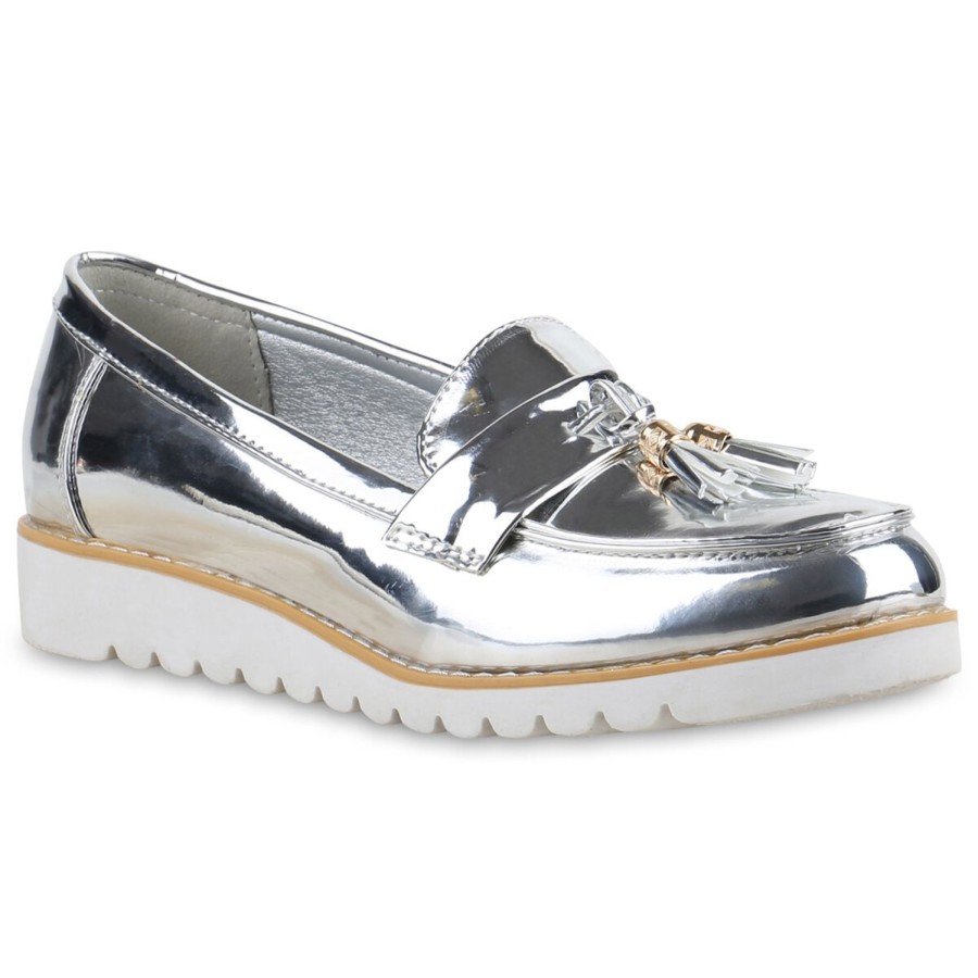 Damenschuhe Stiefelparadies | Damen Loafers In Silber