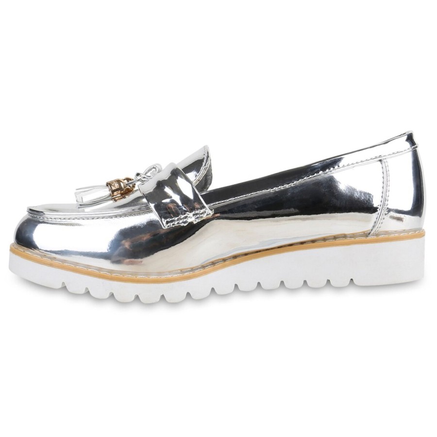 Damenschuhe Stiefelparadies | Damen Loafers In Silber