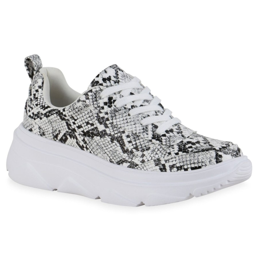 Damenschuhe Stiefelparadies | Damen Plateau Sneaker In Weiss Snake