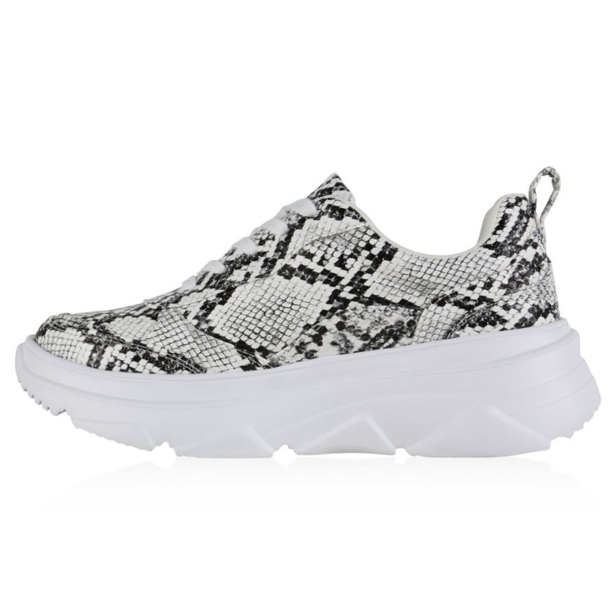 Damenschuhe Stiefelparadies | Damen Plateau Sneaker In Weiss Snake