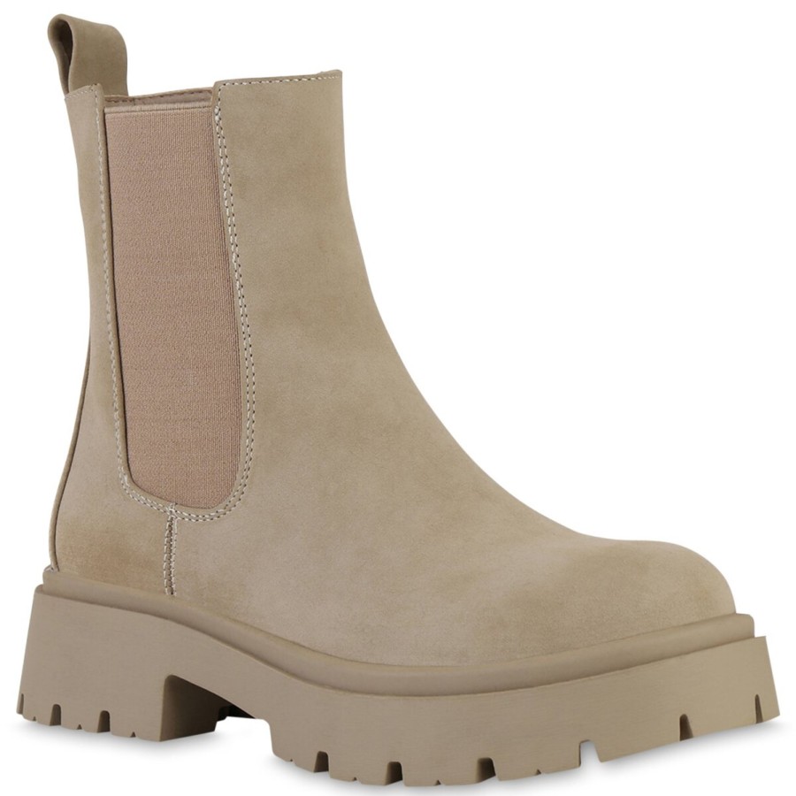 Damenschuhe Stiefelparadies | Damen Plateau Boots In Khaki