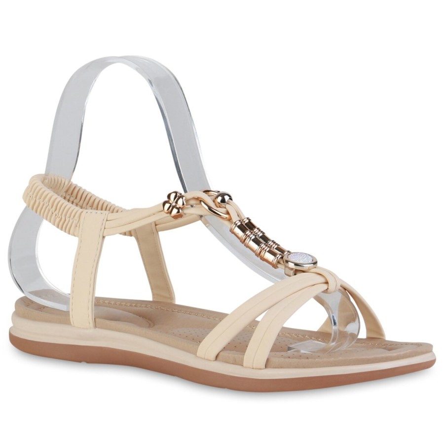 Damenschuhe Stiefelparadies | Damen Riemchensandalen In Creme