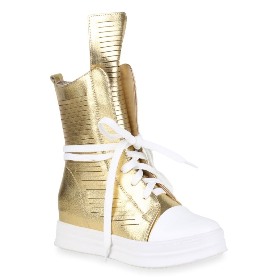 Damenschuhe Stiefelparadies | Damen Sneakerstiefel In Gold