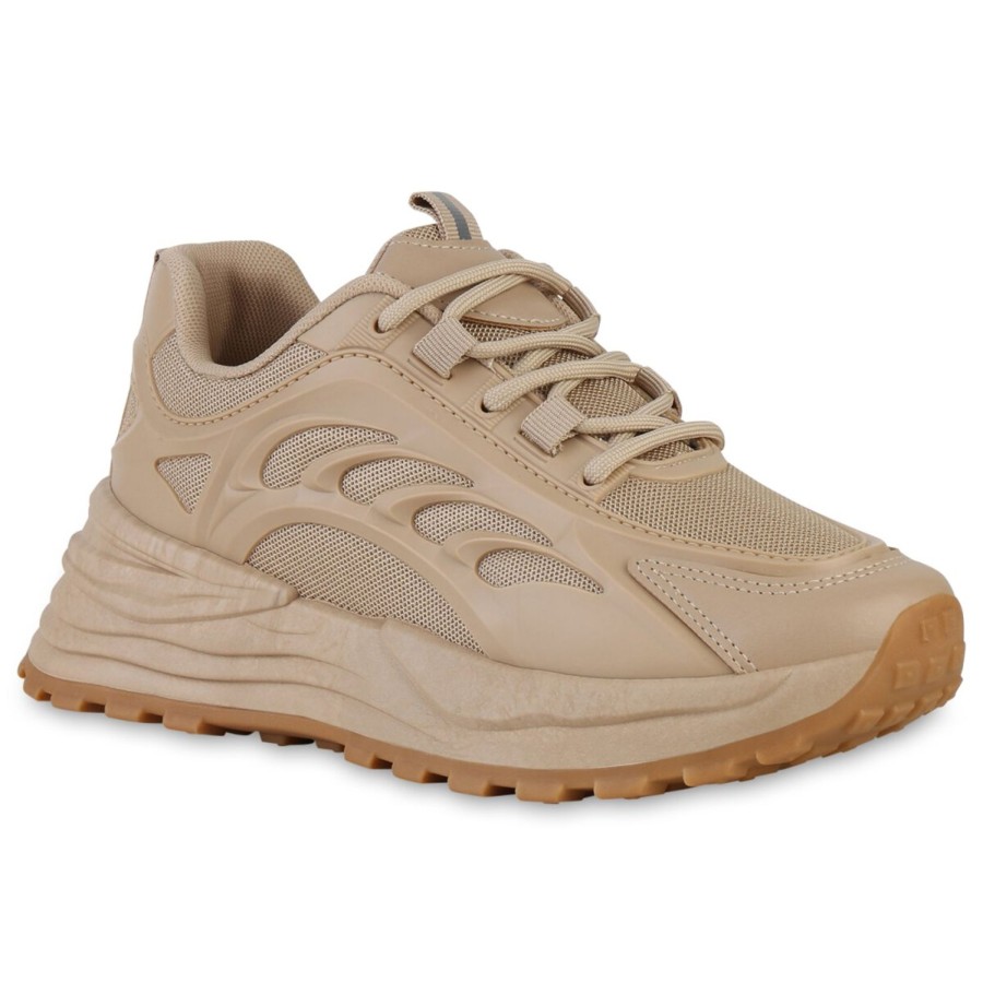 Damenschuhe Stiefelparadies | Damen Plateau Sneaker In Khaki