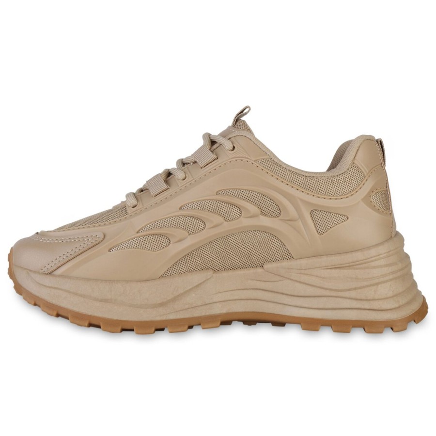 Damenschuhe Stiefelparadies | Damen Plateau Sneaker In Khaki