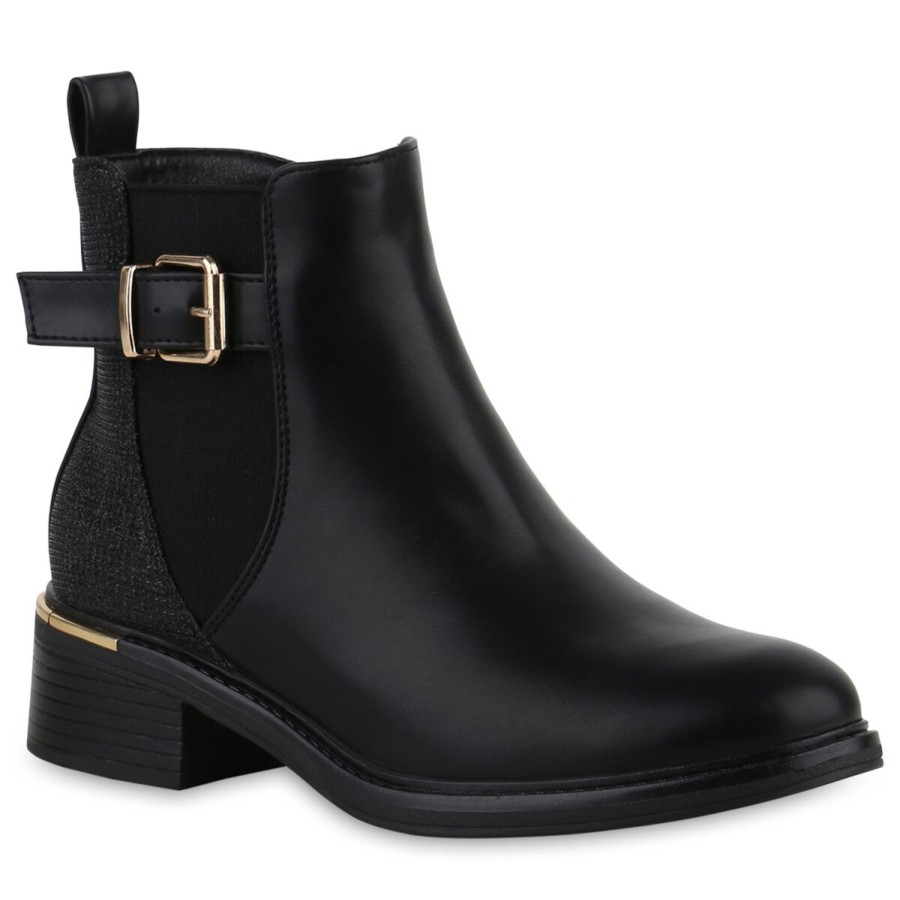 Damenschuhe Stiefelparadies | Damen Biker Boots In Schwarz