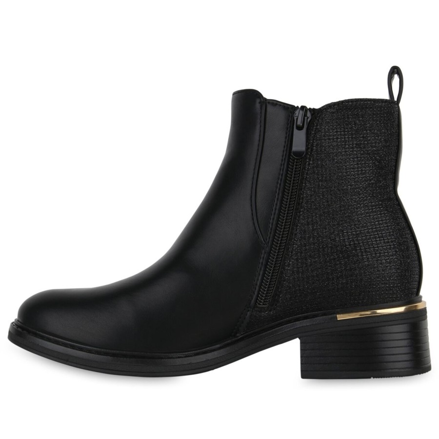 Damenschuhe Stiefelparadies | Damen Biker Boots In Schwarz