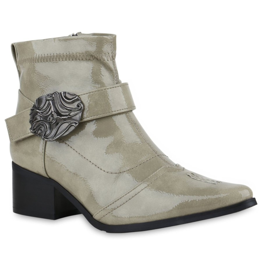 Damenschuhe Stiefelparadies | Damen Ankle Boots In Hellgrun Lack