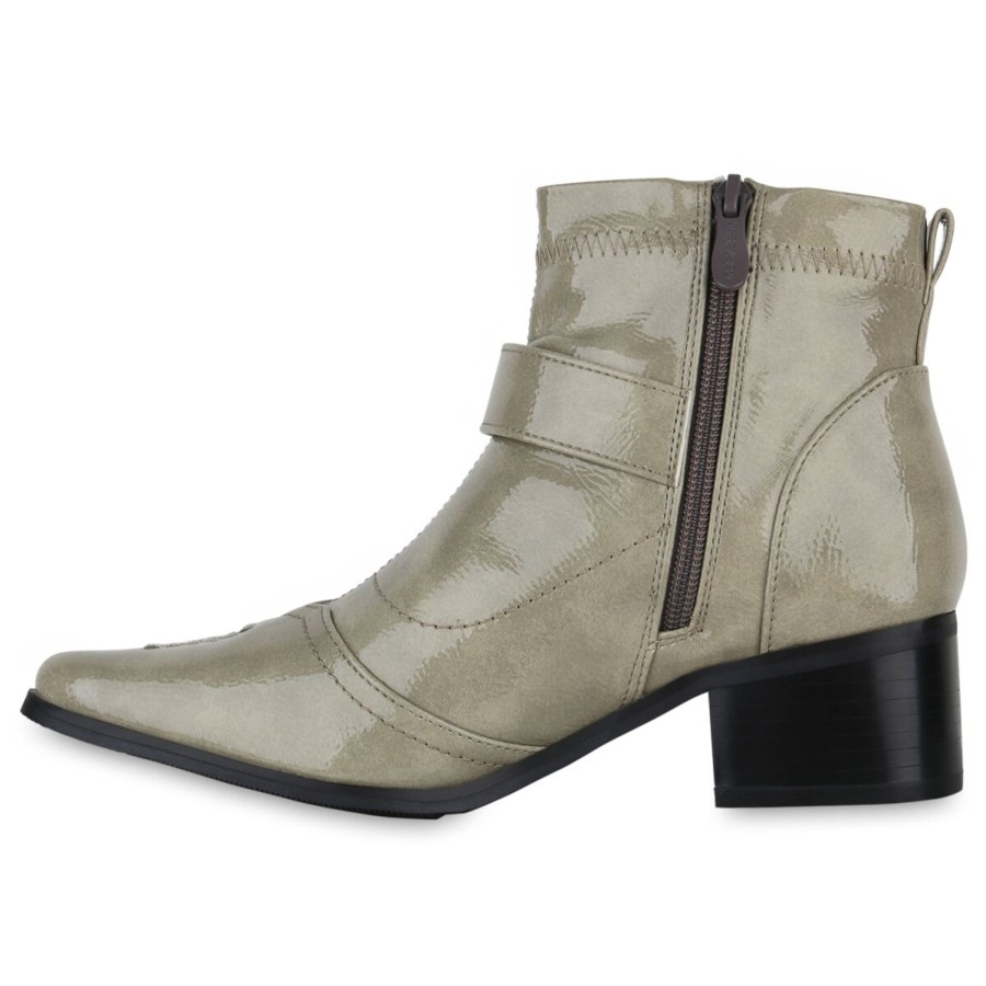 Damenschuhe Stiefelparadies | Damen Ankle Boots In Hellgrun Lack