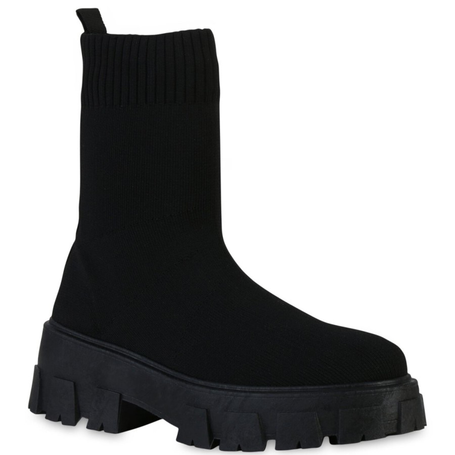 Damenschuhe Stiefelparadies | Damen Plateau Boots In Schwarz