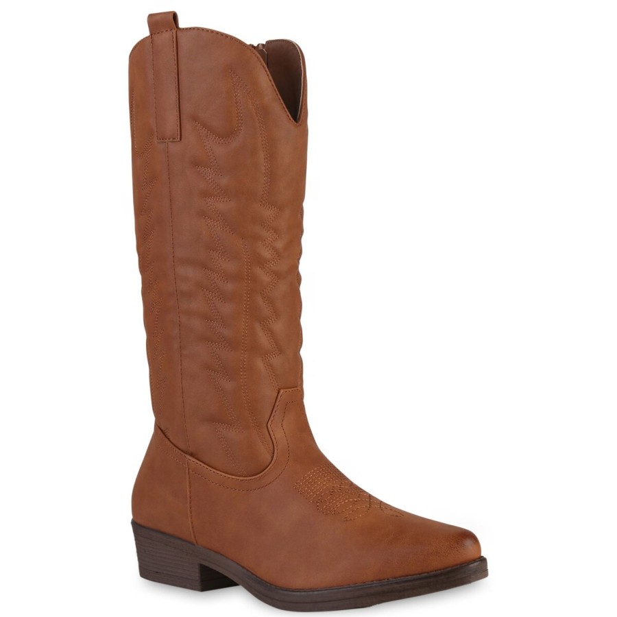 Damenschuhe Stiefelparadies | Damen Cowboystiefel In Hellbraun