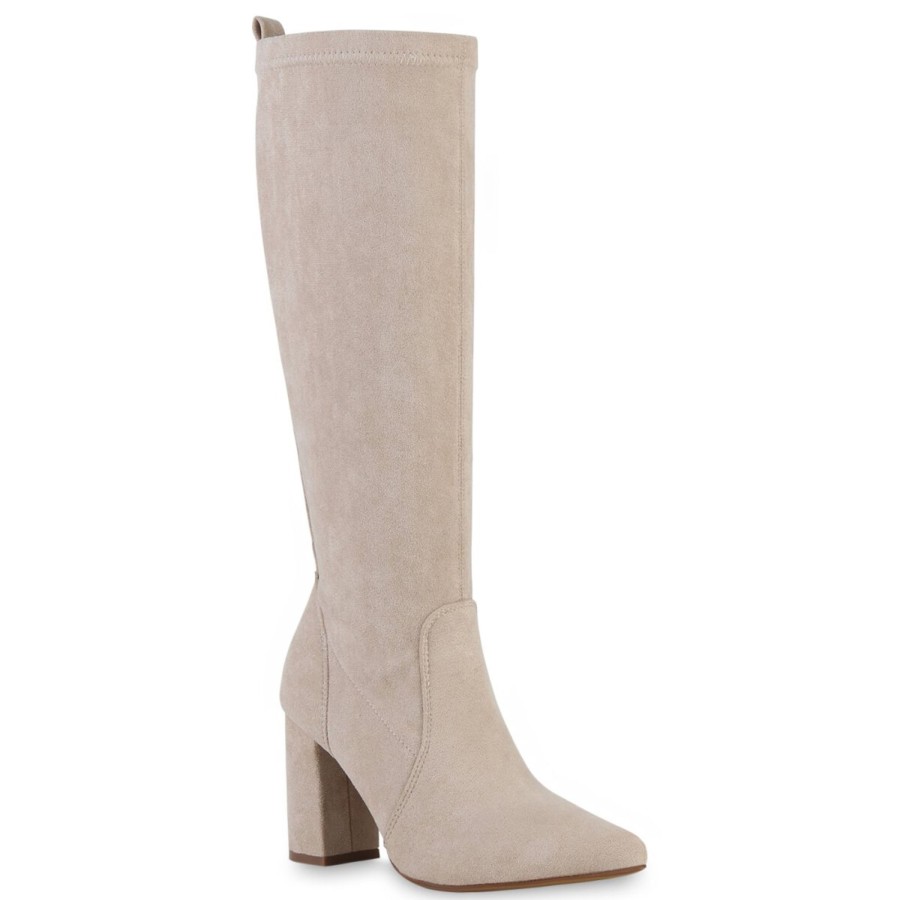 Damenschuhe Stiefelparadies | Damen Klassische Stiefel In Beige Velours