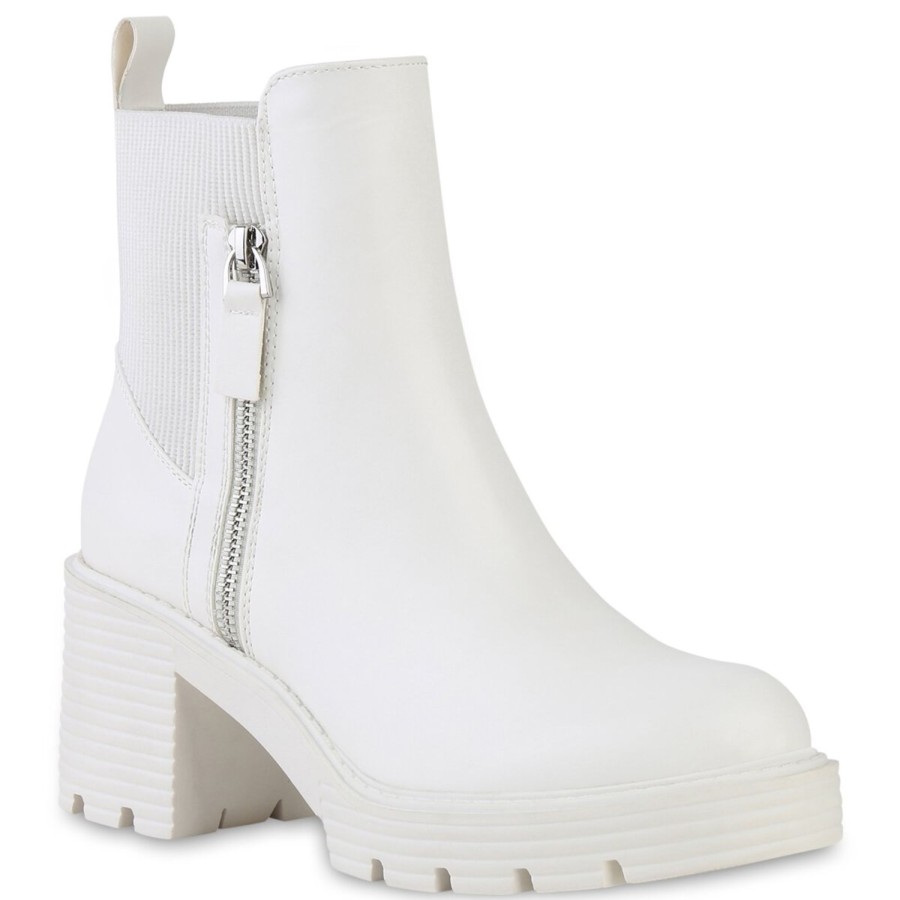 Damenschuhe Stiefelparadies | Damen Klassische Stiefeletten In Weiss